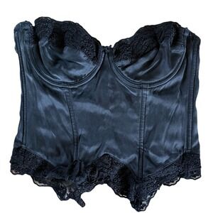 VTG 90s Victoria Secret Black 100% Silk Corset Top Boned Size 36B Dark Romantic